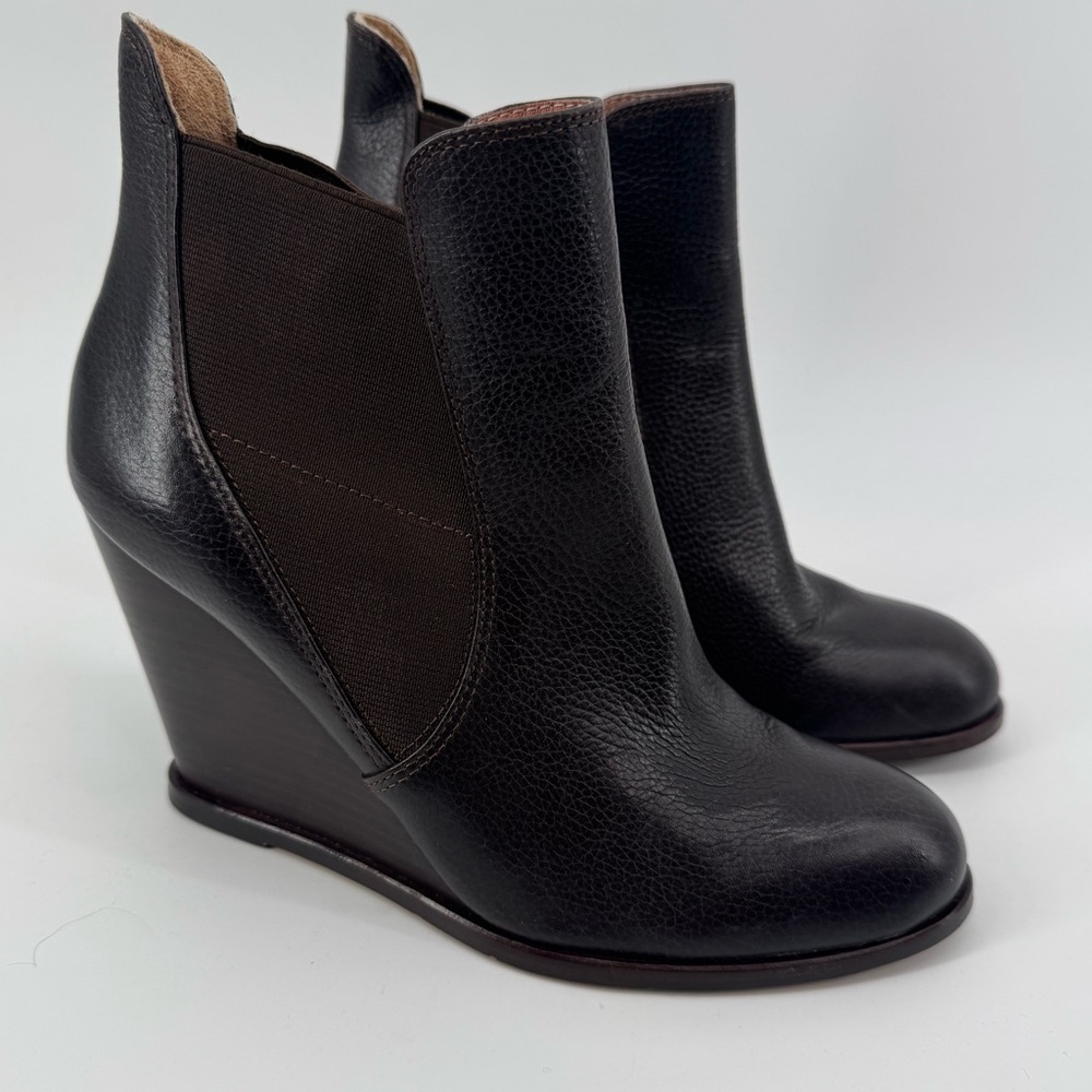 Corso Como Dark Chocolate Brown Leather 4" Wedge Boots Women's Size 7